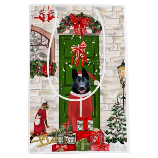 Black German Shepherd Dog Kerstmis Medium Cadeauzakje (Voorkant)