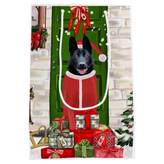 Black German Shepherd Dog Kerstmis Medium Cadeauzakje (Achterkant)