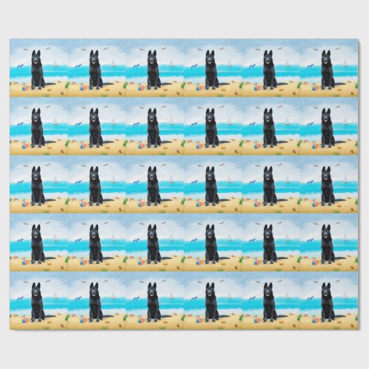 Black German Shepherd Dog on Beach Cadeaupapier (Vlak)