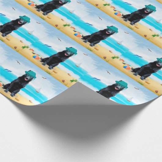 Black German Shepherd Dog on Beach Cadeaupapier (Hoek)