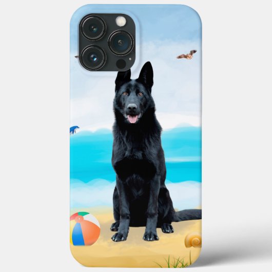 Black German Shepherd Dog on Beach Case-Mate iPhone Case (Achterkant)