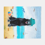Black German Shepherd Dog on Beach Fleece Deken (Voorkant (Horizontaal))