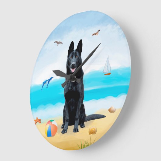 Black German Shepherd Dog on Beach Grote Klok (Hoek)