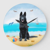 Black German Shepherd Dog on Beach Grote Klok (Voorkant)