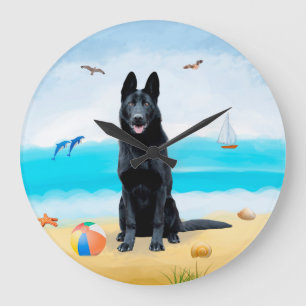 Black German Shepherd Dog on Beach Grote Klok