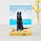 Black German Shepherd Dog on Beach Kaart (Gele Bloem)