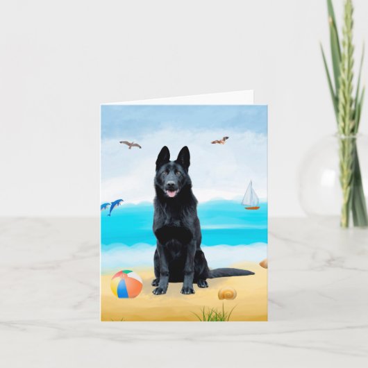 Black German Shepherd Dog on Beach Kaart (Voorkant)