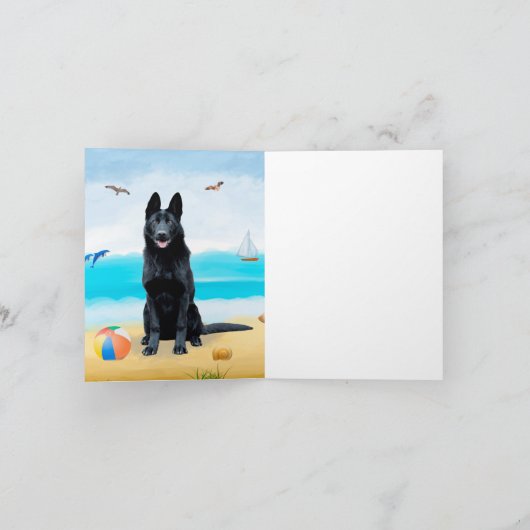 Black German Shepherd Dog on Beach Kaart (Binnen)
