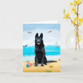 Black German Shepherd Dog on Beach Kaart (Gele Bloem)