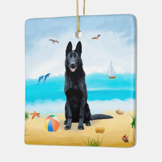 Black German Shepherd Dog on Beach Keramisch Ornament (Links)