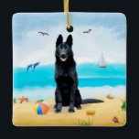 Black German Shepherd Dog on Beach Keramisch Ornament<br><div class="desc">Zwarte Duitse herderhond die op het strand zit is een perfect cadeauidee voor iemand die van dit hondenras houdt.</div>