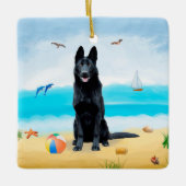 Black German Shepherd Dog on Beach Keramisch Ornament (Voorkant)