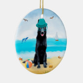 Black German Shepherd Dog on Beach Keramisch Ornament (Rechts)