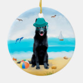 Black German Shepherd Dog on Beach Keramisch Ornament (Achterkant)