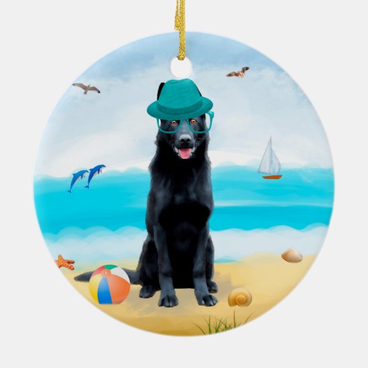 Black German Shepherd Dog on Beach Keramisch Ornament (Achterkant)
