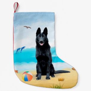 Black German Shepherd Dog on Beach Kleine Kerstsok