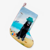 Black German Shepherd Dog on Beach Kleine Kerstsok (Voorkant (Hangend))