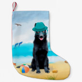Black German Shepherd Dog on Beach Kleine Kerstsok (Voorkant)