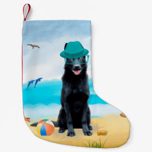 Black German Shepherd Dog on Beach Kleine Kerstsok