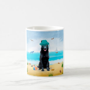 Black German Shepherd Dog on Beach Koffiemok