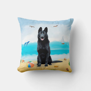 Black German Shepherd Dog on Beach Kussen