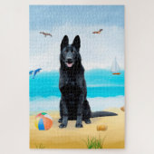 Black German Shepherd Dog on Beach Legpuzzel (Verticaal)