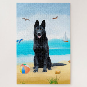 Black German Shepherd Dog on Beach Legpuzzel