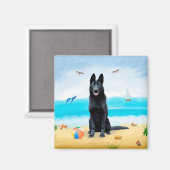 Black German Shepherd Dog on Beach Magneet (Voorkant / Achterkant)