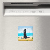 Black German Shepherd Dog on Beach Magneet (Insitu (Vaatwasser))