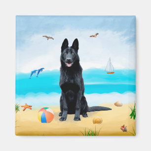 Black German Shepherd Dog on Beach Magneet