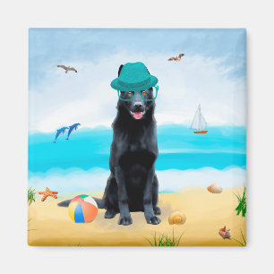 Black German Shepherd Dog on Beach Magneet
