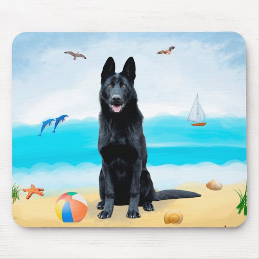 Black German Shepherd Dog on Beach Muismat (Voorkant)