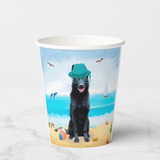 Black German Shepherd Dog on Beach Papieren Bekers (Achterkant)