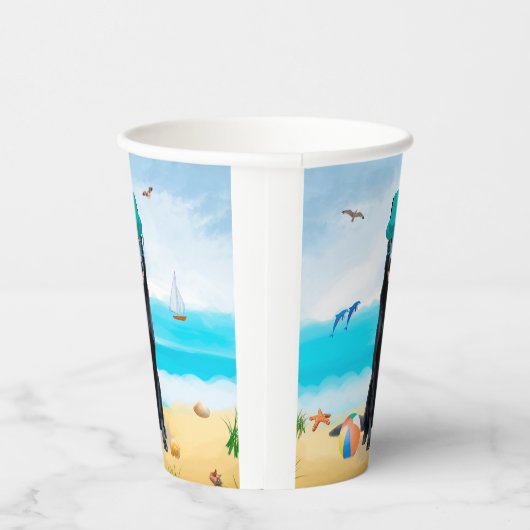 Black German Shepherd Dog on Beach Papieren Bekers (Rechts)