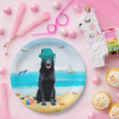 Black German Shepherd Dog on Beach Papieren Bordje (Feest)