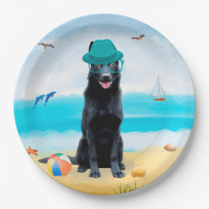 Black German Shepherd Dog on Beach Papieren Bordje