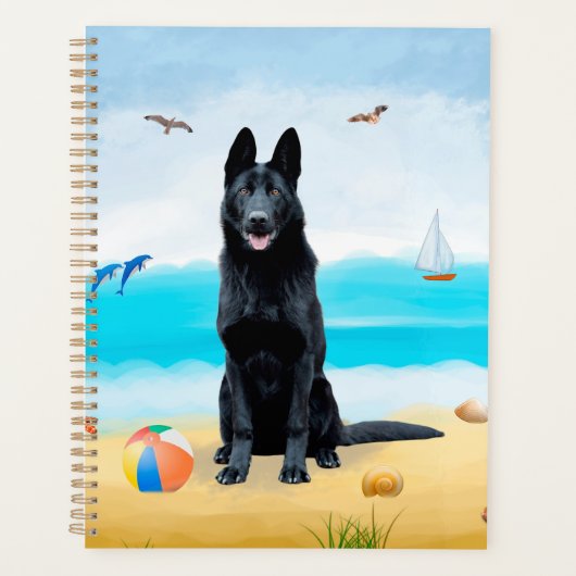 Black German Shepherd Dog on Beach Planner (Voorkant)