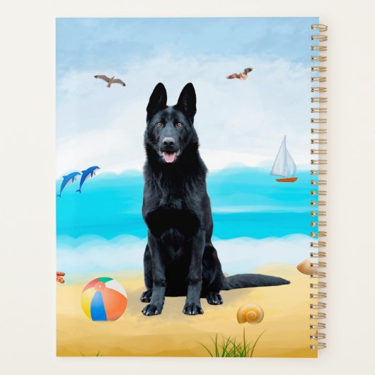 Black German Shepherd Dog on Beach Planner (Achterkant)