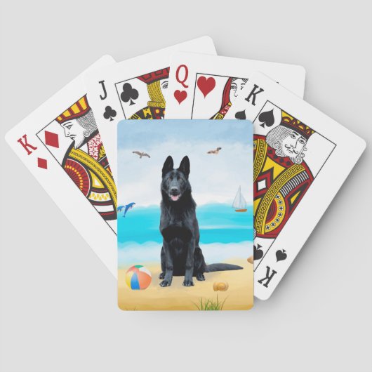 Black German Shepherd Dog on Beach Pokerkaarten (Achterkant)