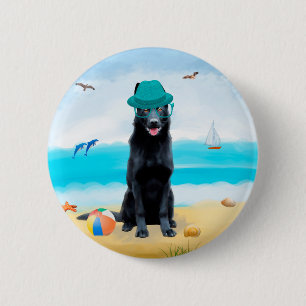 Black German Shepherd Dog on Beach Ronde Button 5,7 Cm