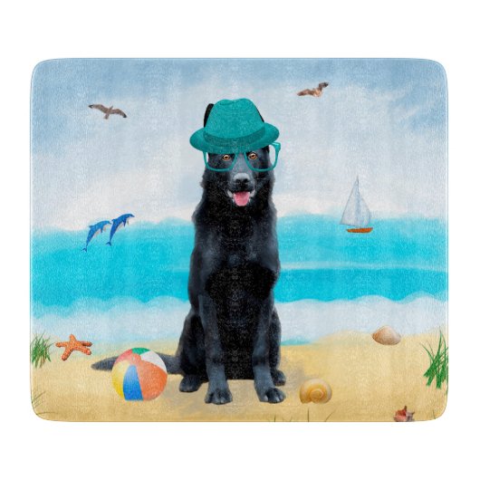 Black German Shepherd Dog on Beach Snijplank (Voorkant)