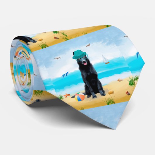 Black German Shepherd Dog on Beach Stropdas (Opgerold)