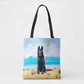 Black German Shepherd Dog on Beach Tote Bag (Voorkant)