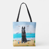 Black German Shepherd Dog on Beach Tote Bag (Achterkant)