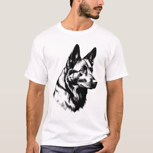 Black German Shepherd Dog Portrait Tee T-shirt (Voorkant)