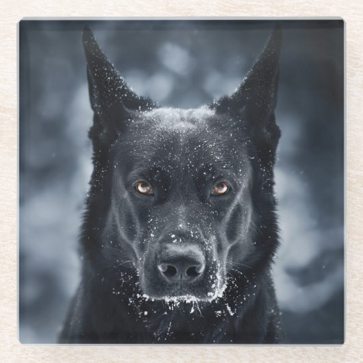 Black German Shepherd Glazen Onderzetter (Voorkant)