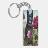 Black German Shepherd in Roos Garden ART Sleutelhanger (Voorkant Links)