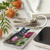 Black German Shepherd in Roos Garden ART Sleutelhanger (Voorkant Rechts)