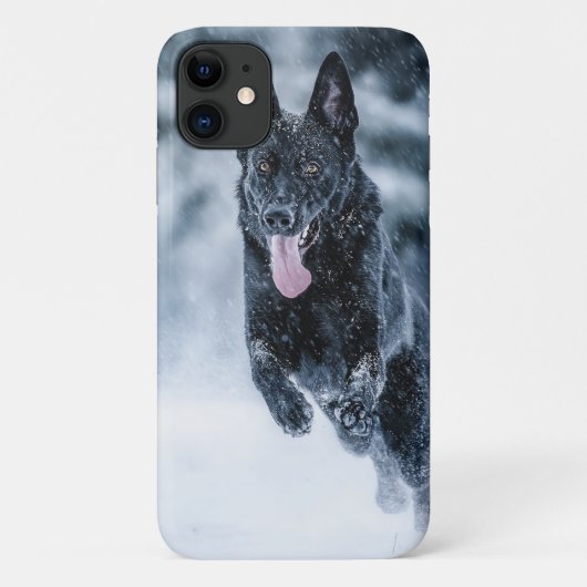 Black German Shepherd in snow Duvet Cover (Achterkant)