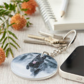 Black German Shepherd in snow Duvet Cover Sleutelhanger (Voorkant Rechts)